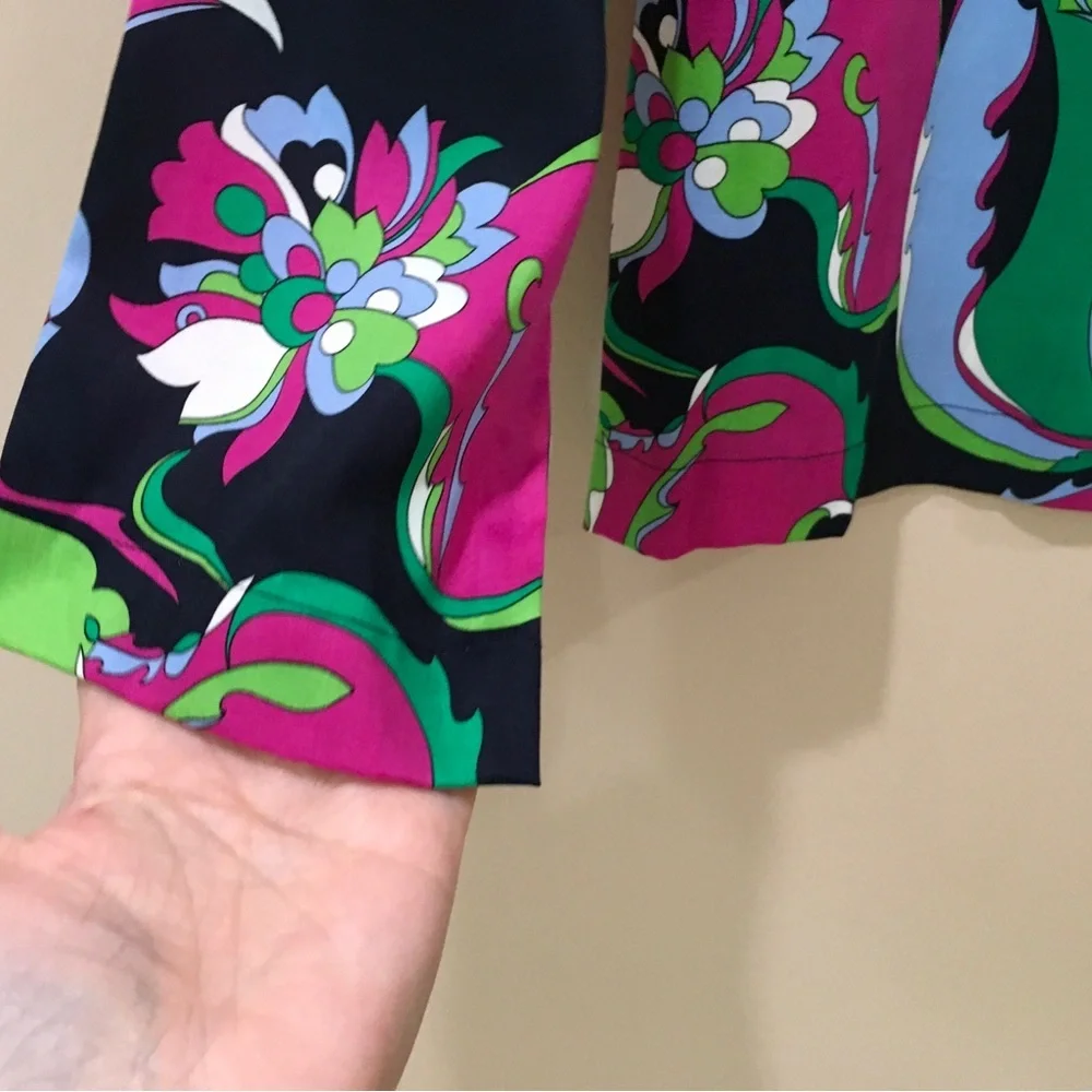 Talbots Women 6 Top Blouse Floral Printed Retro 70s Pucci Colorful Summer New - Picture 4 of 5